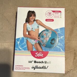 New Justice 18” Inflatable Beach Ball. Color: Blue & Pink Hibiscus Age: 6+